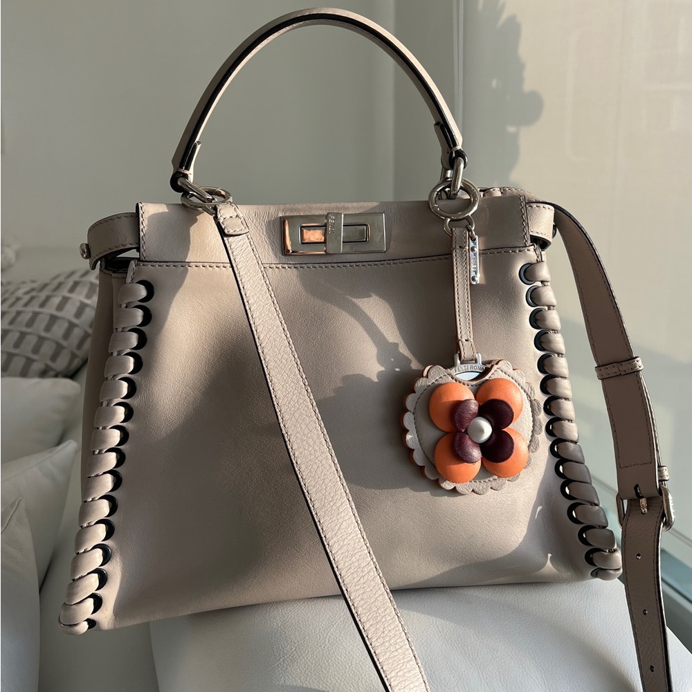 Fendi Grey Whipstitch Peekaboo Shoulder bag with Mirror charm